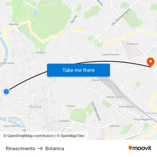 Rinascimento to Botanica map