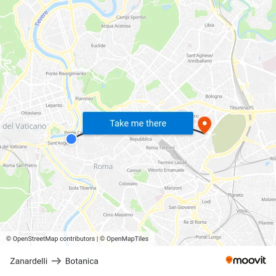 Zanardelli to Botanica map