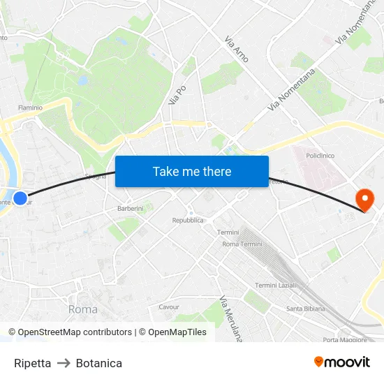 Ripetta to Botanica map