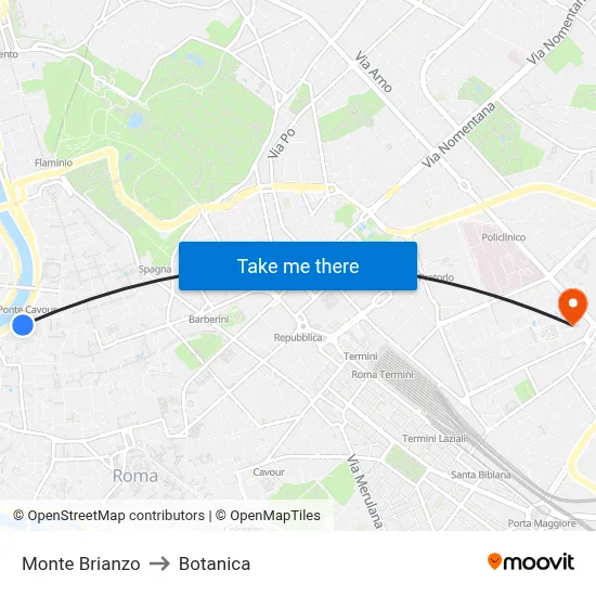 Monte Brianzo to Botanica map