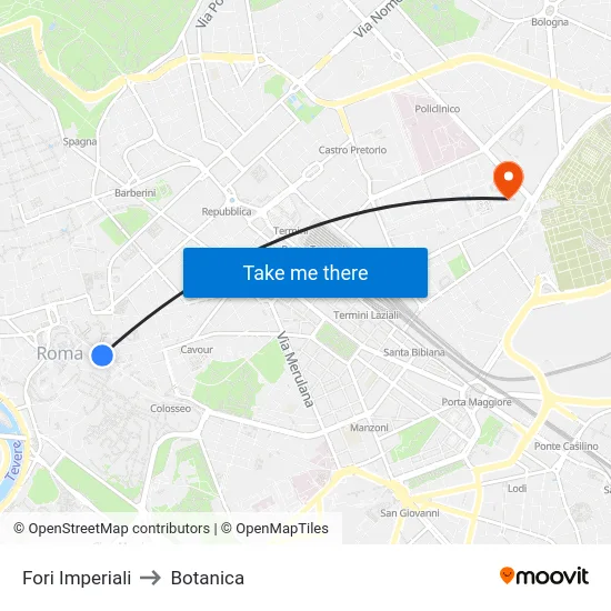 Fori Imperiali to Botanica map