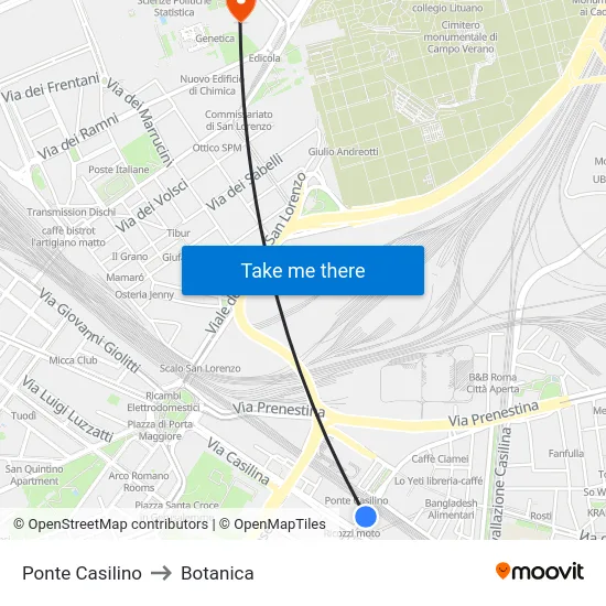 Ponte Casilino to Botanica map
