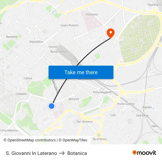 S. Giovanni In Laterano to Botanica map