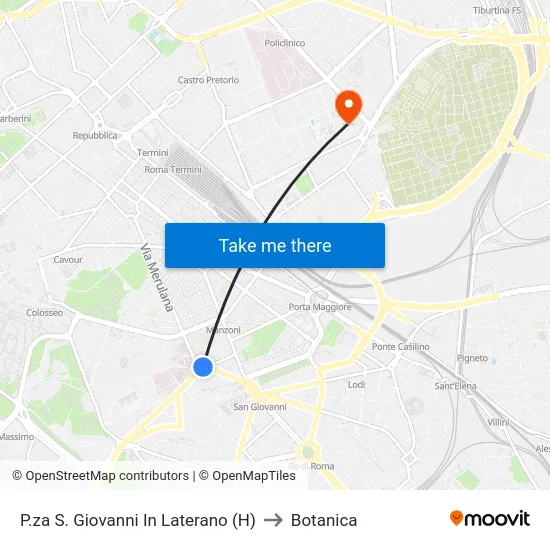 P.za S. Giovanni In Laterano (H) to Botanica map