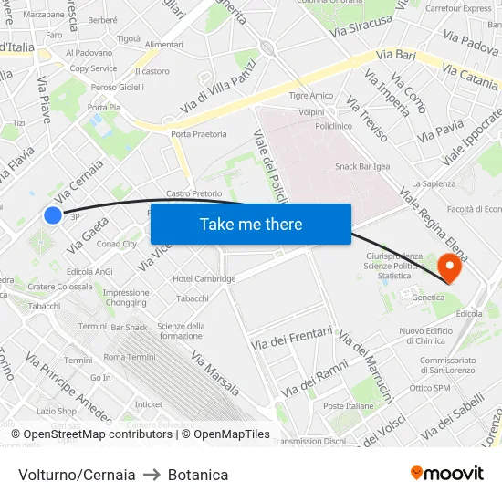 Volturno/Cernaia to Botanica map