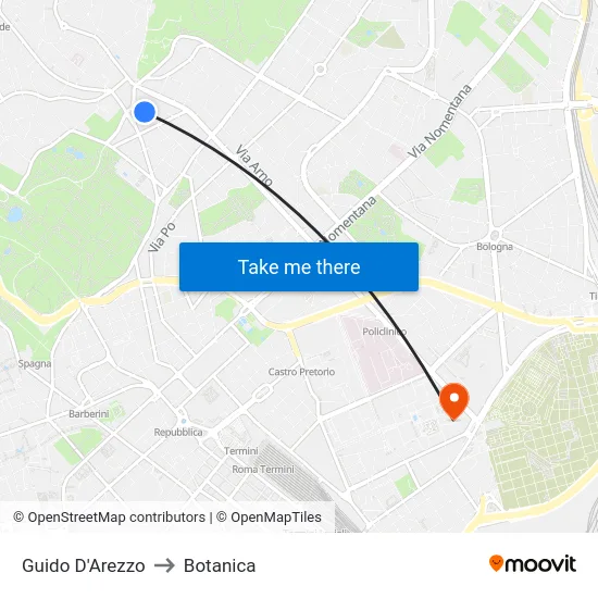 Guido D'Arezzo to Botanica map