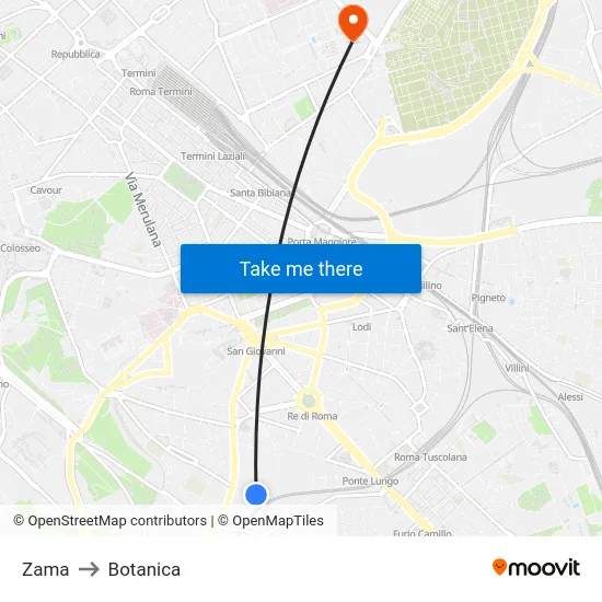 Zama to Botanica map