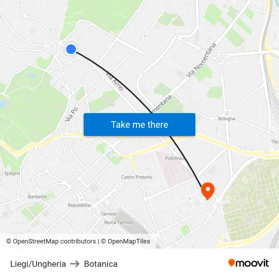 Liegi/Ungheria to Botanica map