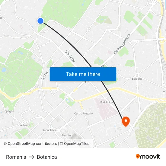 Romania to Botanica map