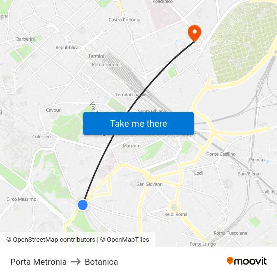 Porta Metronia to Botanica map