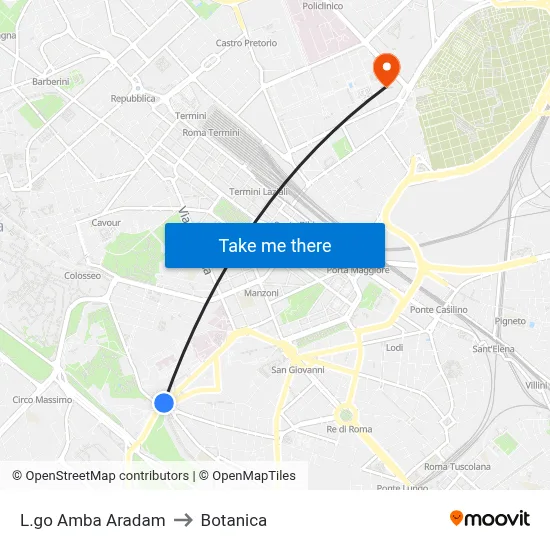 L.go Amba Aradam to Botanica map