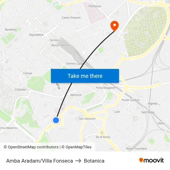 Amba Aradam/Villa Fonseca to Botanica map
