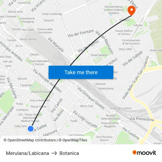 Merulana/Labicana to Botanica map