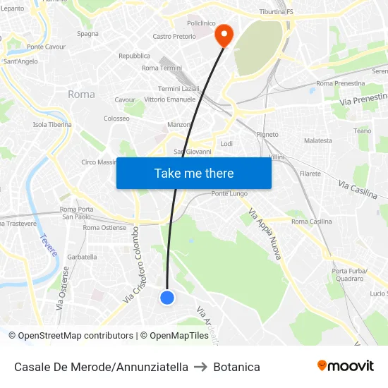 Casale De Merode/Annunziatella to Botanica map