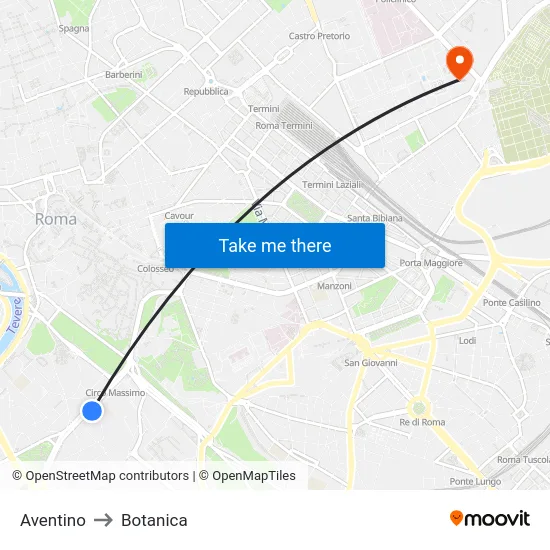 Aventino to Botanica map