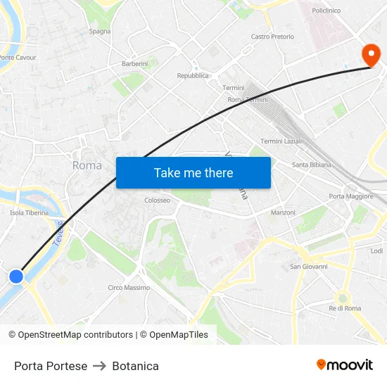 Porta Portese to Botanica map