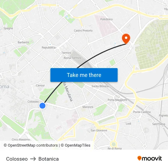 Colosseo to Botanica map