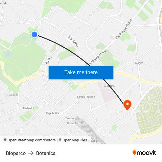 Bioparco to Botanica map