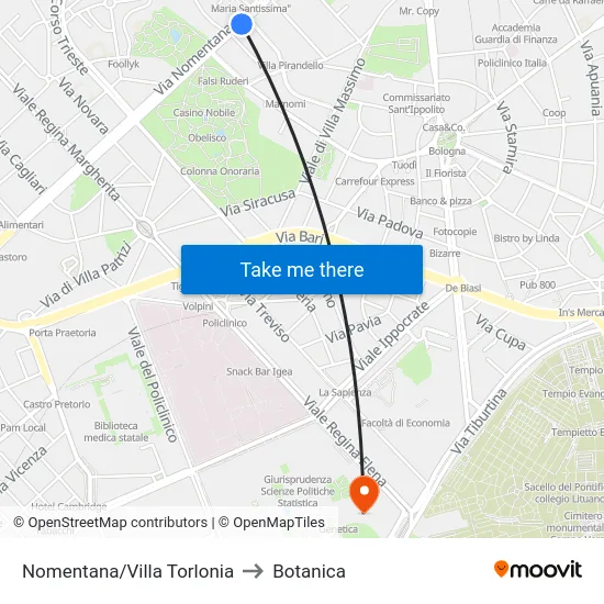 Nomentana/Villa Torlonia to Botanica map