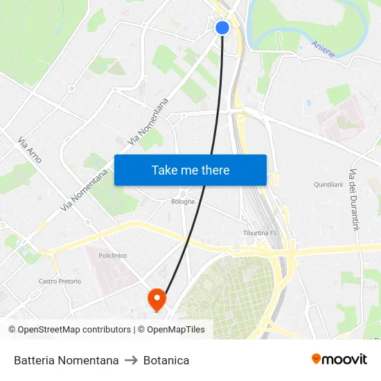 Batteria Nomentana to Botanica map