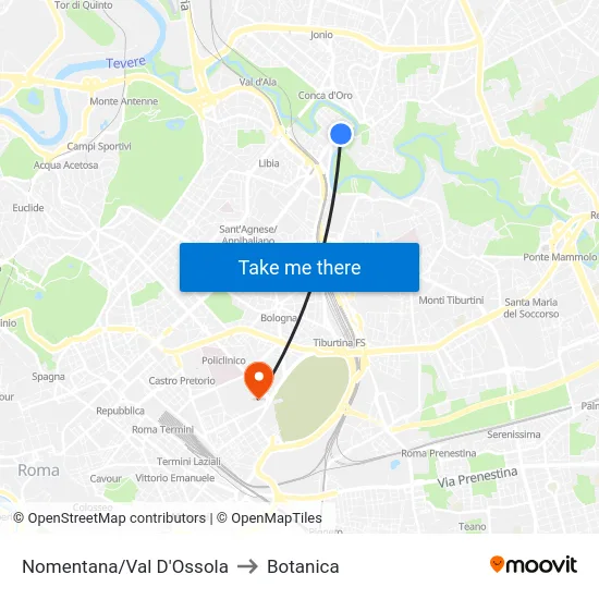 Nomentana/Val D'Ossola to Botanica map