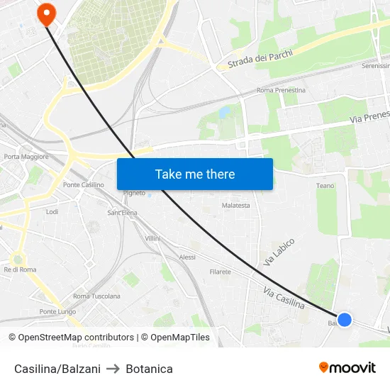 Casilina/Balzani to Botanica map