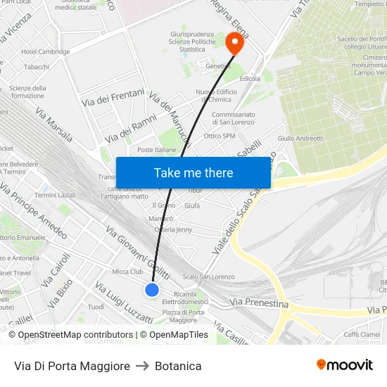Via Di Porta Maggiore to Botanica map