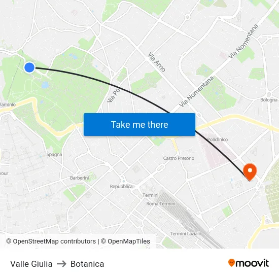 Valle Giulia to Botanica map