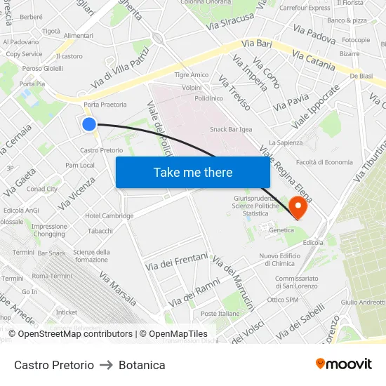 Castro Pretorio to Botanica map