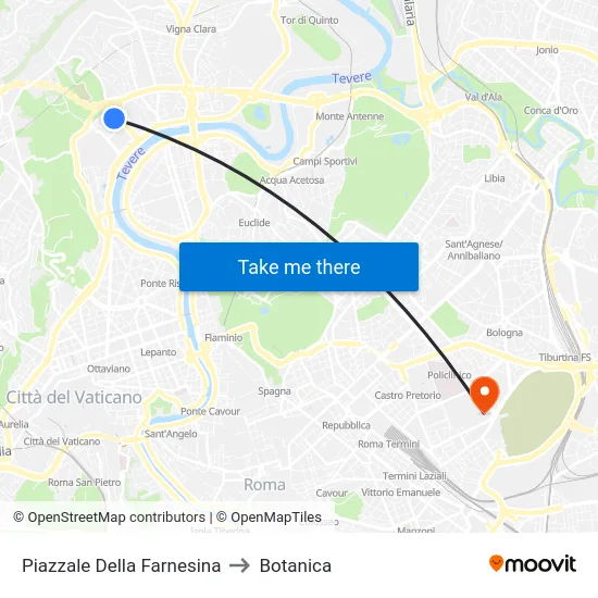 Piazzale Della Farnesina to Botanica map
