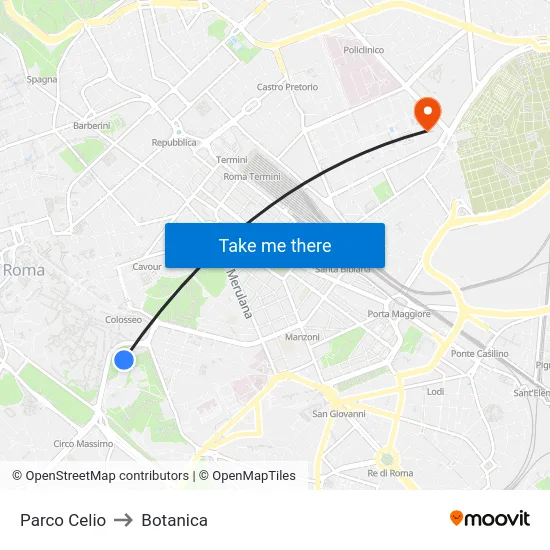 Parco Celio to Botanica map