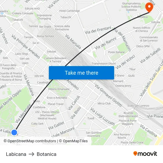 Labicana to Botanica map