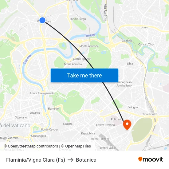 Flaminia/Vigna Clara (Fs) to Botanica map
