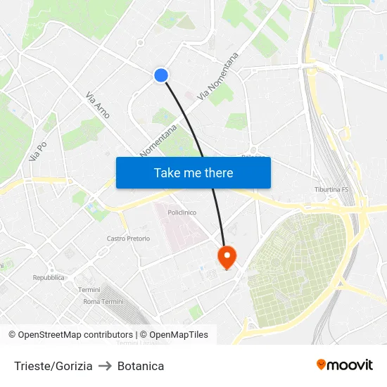Trieste/Gorizia to Botanica map