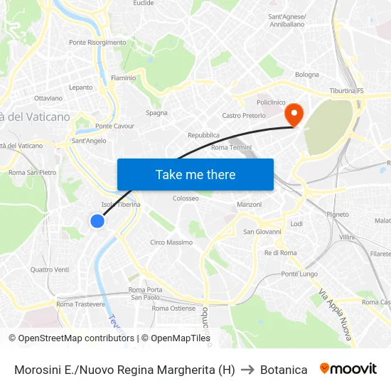 Morosini E./Nuovo Regina Margherita (H) to Botanica map