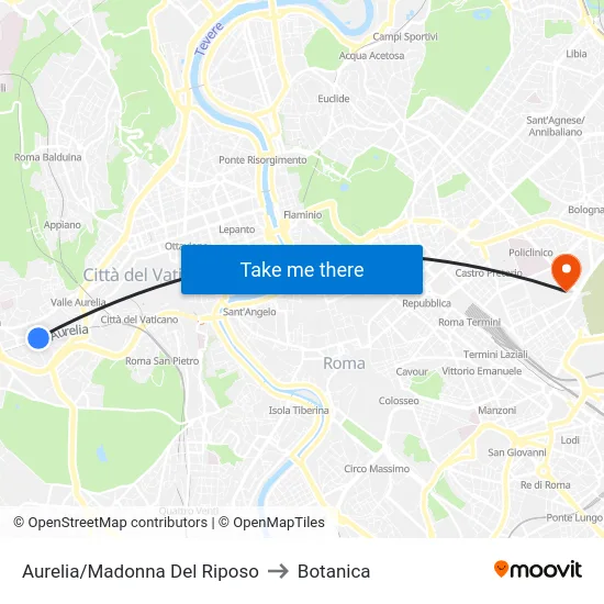 Aurelia/Madonna Del Riposo to Botanica map