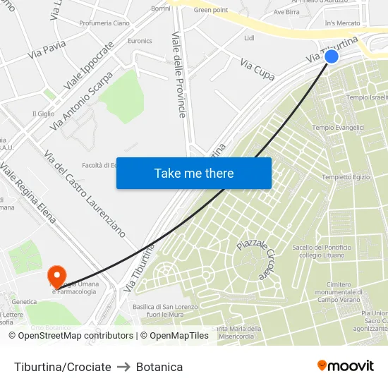 Tiburtina/Crociate to Botanica map