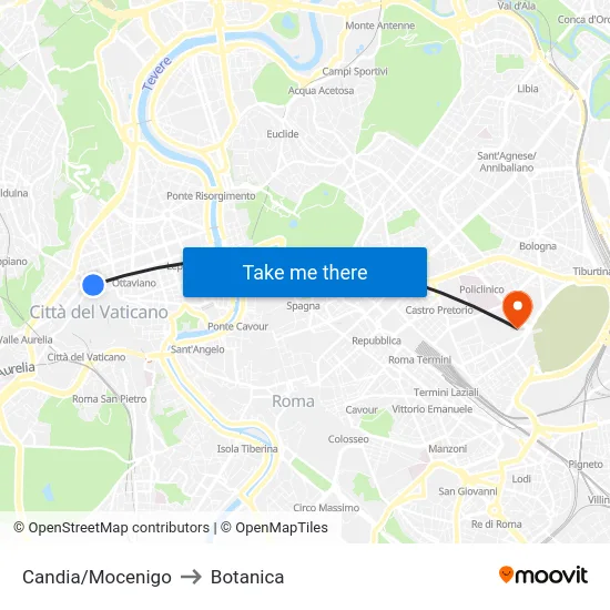 Candia/Mocenigo to Botanica map
