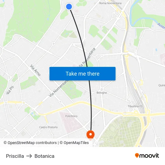 Priscilla to Botanica map
