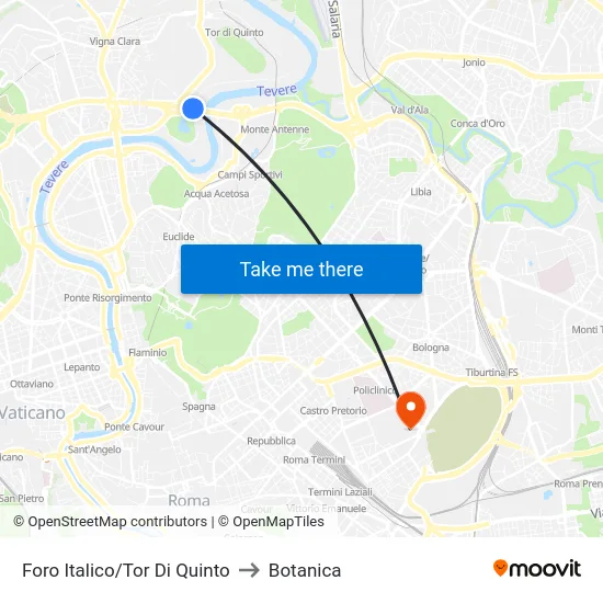 Foro Italico/Tor Di Quinto to Botanica map