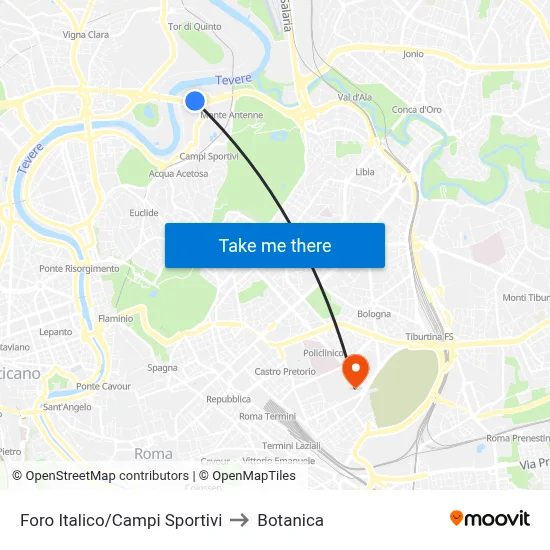 Foro Italico/Campi Sportivi to Botanica map