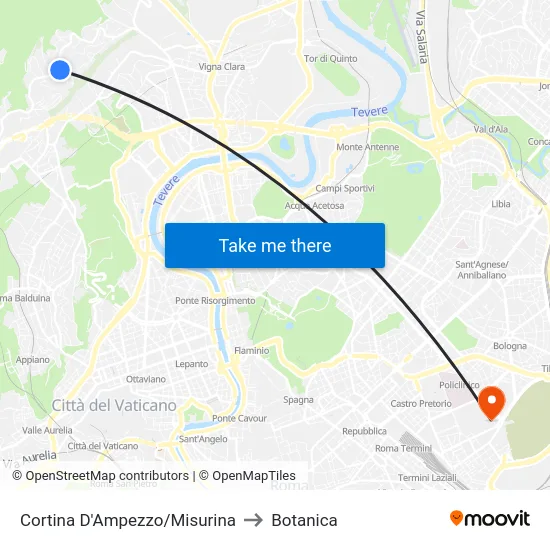 Cortina D'Ampezzo/Misurina to Botanica map