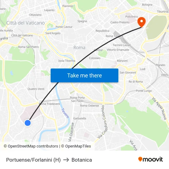 Portuense/Forlanini (H) to Botanica map