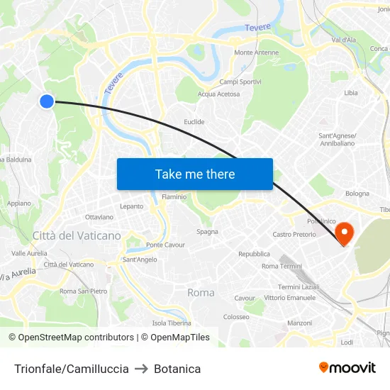 Trionfale/Camilluccia to Botanica map