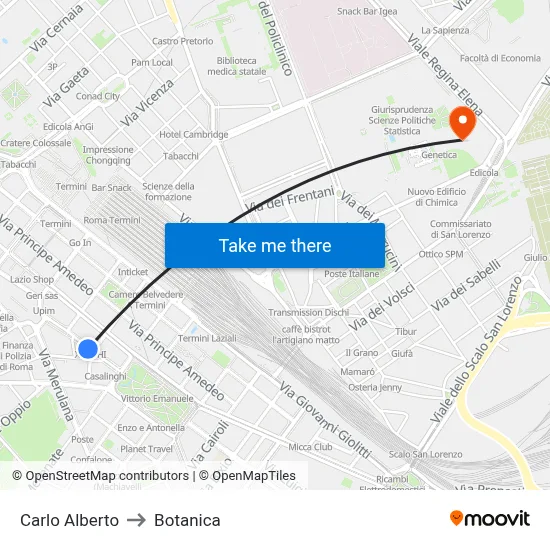Carlo Alberto to Botanica map