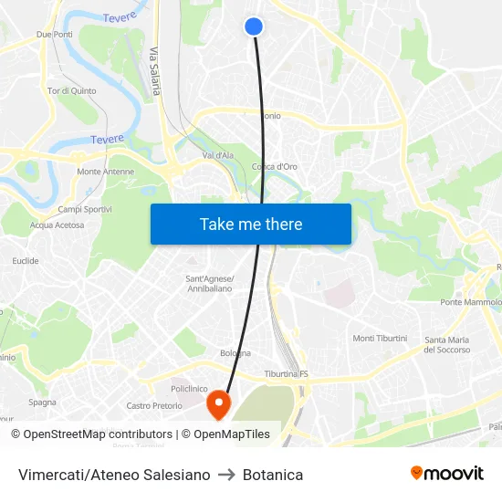 Vimercati/Ateneo Salesiano to Botanica map