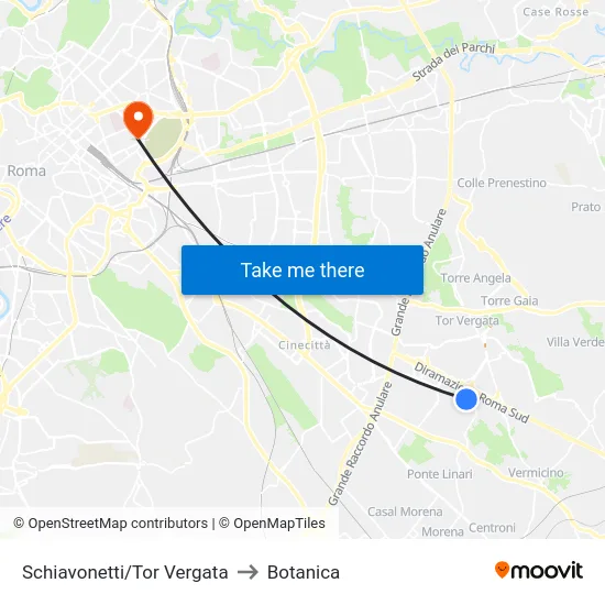 Schiavonetti/Tor Vergata to Botanica map