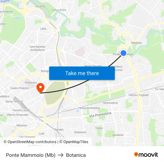 Ponte Mammolo (Mb) to Botanica map