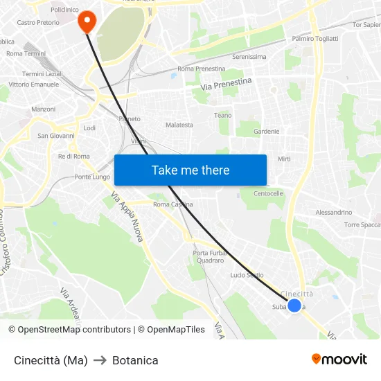 Cinecittà (Ma) to Botanica map