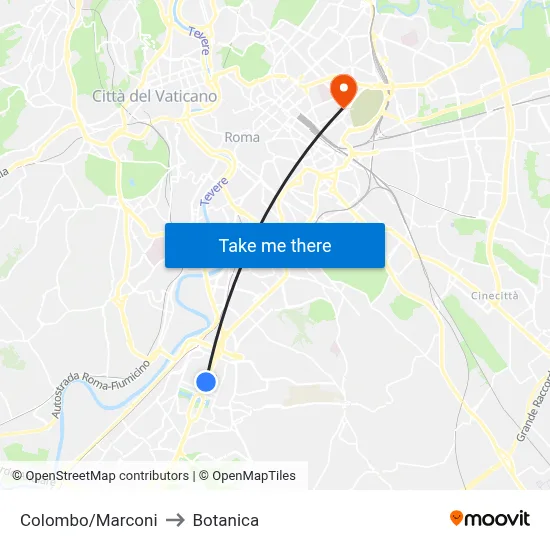 Colombo/Marconi to Botanica map